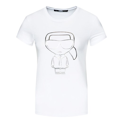 KARL LAGERFELD T-Shirt Ikonic Outline 210W1703 Biały Regular Fit Karl Lagerfeld M okazja MODIVO