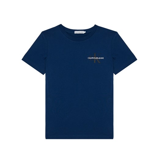 Calvin Klein Jeans T-Shirt Chest Monogram IB0IB00612 Granatowy Regular Fit 12Y wyprzedaż MODIVO