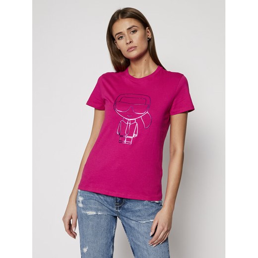 KARL LAGERFELD T-Shirt Ikonic Outline 210W1703 Różowy Regular Fit Karl Lagerfeld XS promocyjna cena MODIVO