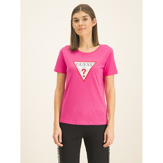 Guess T-Shirt Basic Triangle Tee W01I98 JA900 Różowy Regular Fit Guess M wyprzedaż MODIVO