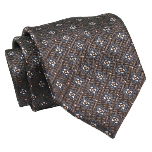 Klasyczny, Szeroki Krawat Męski CHATTIER - Brąz, Grochy KRCH1316 ze sklepu JegoSzafa.pl w kategorii Krawaty - zdjęcie 144928188