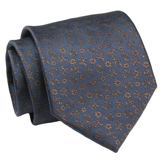 Klasyczny, Szeroki Krawat Męski CHATTIER - Granatowy w Delikatny Wzór Kwiatowy KRCH1351 ze sklepu JegoSzafa.pl w kategorii Krawaty - zdjęcie 144928236