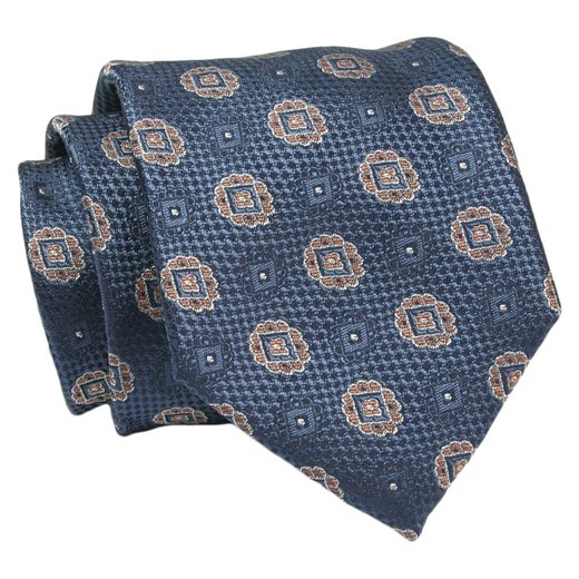 Klasyczny, Szeroki Krawat Męski CHATTIER - Granatowy w Grochy KRCH1322 ze sklepu JegoSzafa.pl w kategorii Krawaty - zdjęcie 144928246