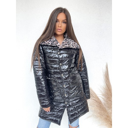 czarny lakierowany płaszcz panter long w połysku - s do xxl ze sklepu STYLOWO w kategorii Kurtki damskie - zdjęcie 144935668