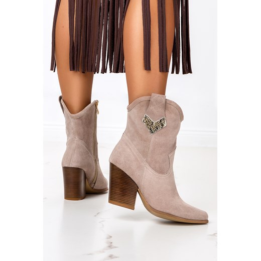 Casu botki na zamek ze skóry brązowe jesienne na obcasie 