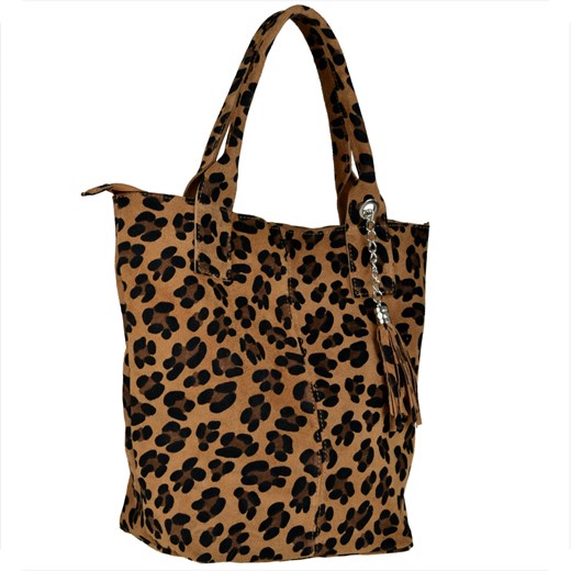 Torba worek zamszowa panterka brąz camel z podszewką i zamkiem ze sklepu melon.pl w kategorii Torby Shopper bag - zdjęcie 144956447