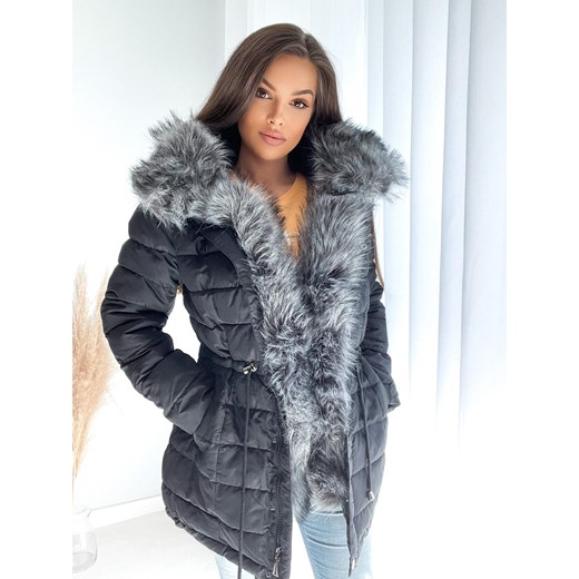 zimowy puchowy płaszcz selma z mega futrem i kapturem  - czarna ze sklepu STYLOWO w kategorii Kurtki damskie - zdjęcie 144980636