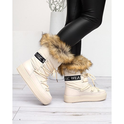 Damskie lakierowane buty a'la śniegowce w beżowym kolorze Fursav- Obuwie ze sklepu royalfashion.pl w kategorii Śniegowce damskie - zdjęcie 145032846