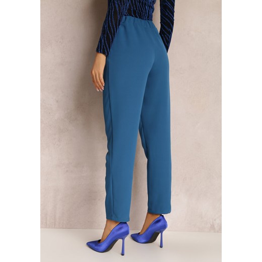 Granatowe Spodnie Regular z Gumką w Pasie Amame Renee M Renee odzież okazja