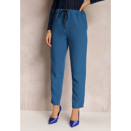 Granatowe Spodnie Regular z Gumką w Pasie Amame Renee L promocja Renee odzież