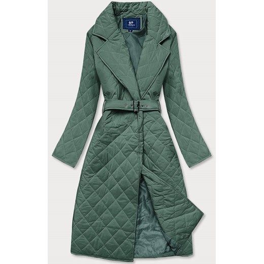 Pikowana kurtka z kołnierzem zielona (AG8-8010) ze sklepu goodlookin.pl w kategorii Płaszcze damskie - zdjęcie 145037526