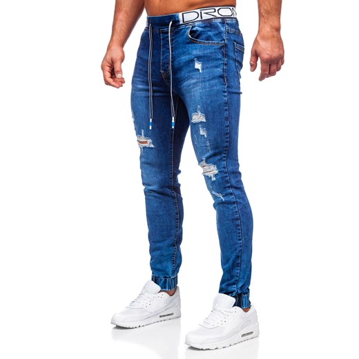 Granatowe spodnie jeansowe joggery męskie Denley TF147 XL wyprzedaż Denley