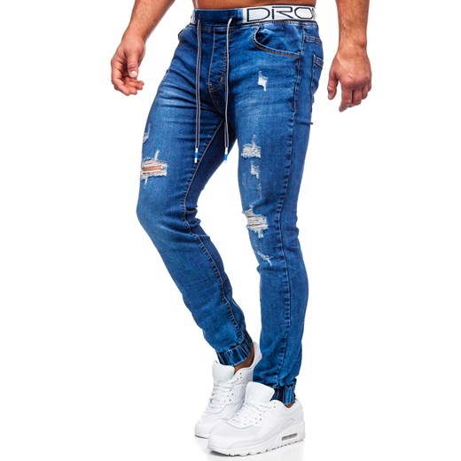 Granatowe spodnie jeansowe joggery męskie Denley TF147 L promocja Denley