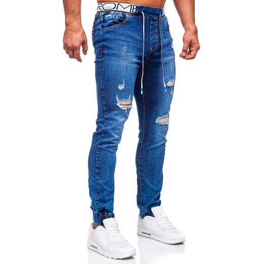 Granatowe spodnie jeansowe joggery męskie Denley TF147 M okazja Denley