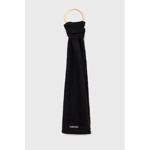 Calvin Klein szalik z domieszką wełny kolor czarny gładki ze sklepu ANSWEAR.com w kategorii Szaliki i chusty damskie - zdjęcie 145136307