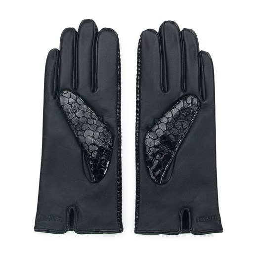 Damskie rękawiczki ze skóry o fakturze croco czarne ze sklepu WITTCHEN w kategorii Rękawiczki damskie - zdjęcie 145154658