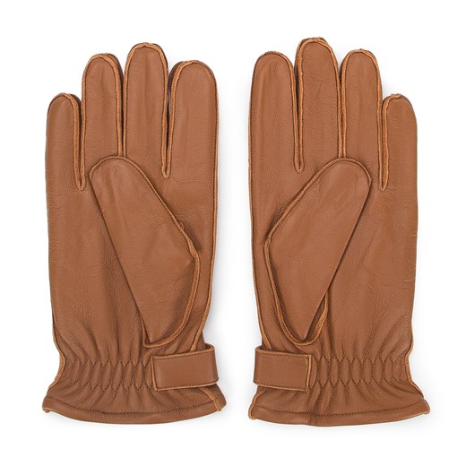 Męskie rękawiczki skórzane z ozdobnymi zatrzaskami brązowe ze sklepu WITTCHEN w kategorii Rękawiczki męskie - zdjęcie 145161886