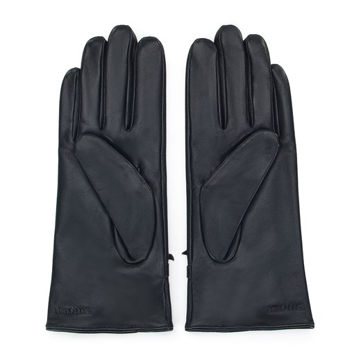 Damskie rękawiczki skórzane z kokardką i stębnowaniem czarne ze sklepu WITTCHEN w kategorii Rękawiczki damskie - zdjęcie 145173959