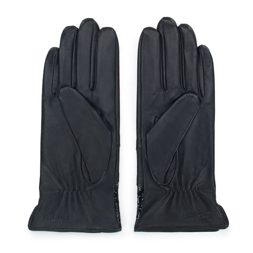 Damskie rękawiczki skórzane ze wstawką o fakturze egzotycznej skóry czarne ze sklepu WITTCHEN w kategorii Rękawiczki damskie - zdjęcie 145174055