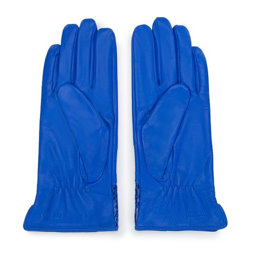 Damskie rękawiczki skórzane ze wstawką o fakturze egzotycznej skóry niebieskie ze sklepu WITTCHEN w kategorii Rękawiczki damskie - zdjęcie 145174056