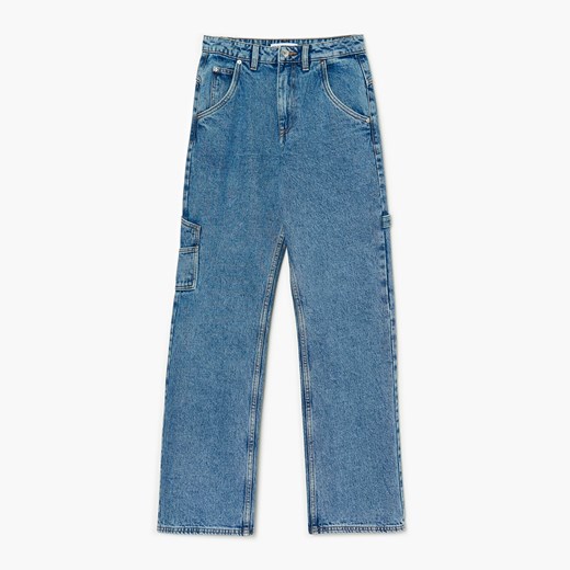 Cropp - Jeansy straight cargo - Niebieski Cropp 36 Cropp