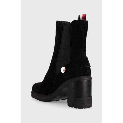 Botki Tommy Hilfiger czarne bez zapięcia eleganckie na słupku