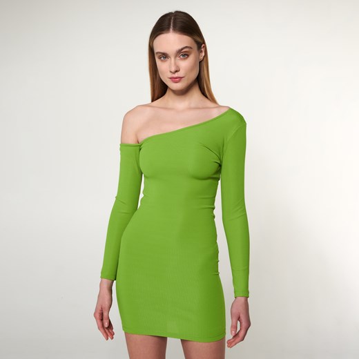 Sinsay - Sukienka mini z odkrytym ramieniem - Zielony Sinsay XL okazyjna cena Sinsay