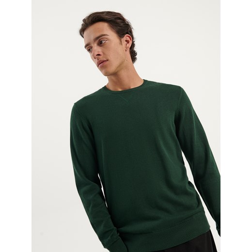 Bawełniany sweter o klasycznym kroju zielony - Zielony House M House