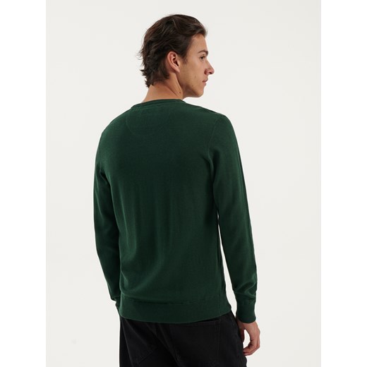 Bawełniany sweter o klasycznym kroju zielony - Zielony House XXL House