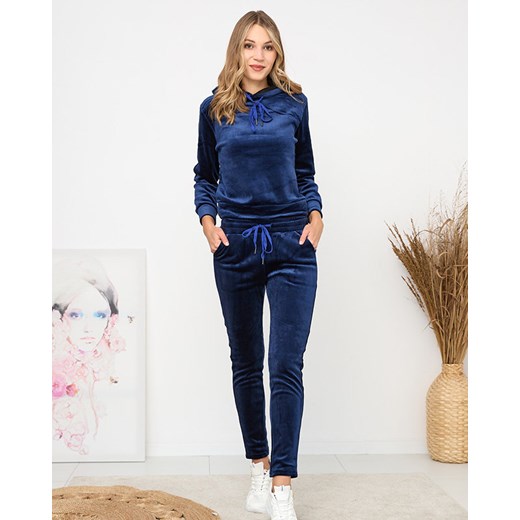 Granatowy damski welurowy komplet dresowy z ociepleniem- Odzież Royalfashion.pl L/XL - 41 royalfashion.pl