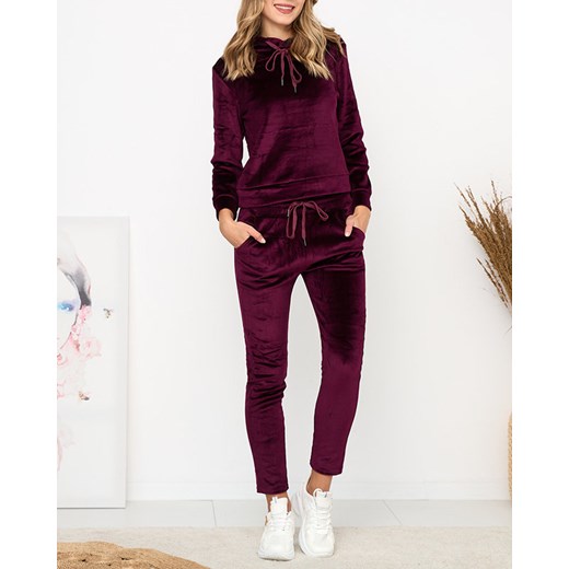 Bordowy damski welurowy komplet dresowy z ociepleniem- Odzież Royalfashion.pl L/XL - 41 royalfashion.pl