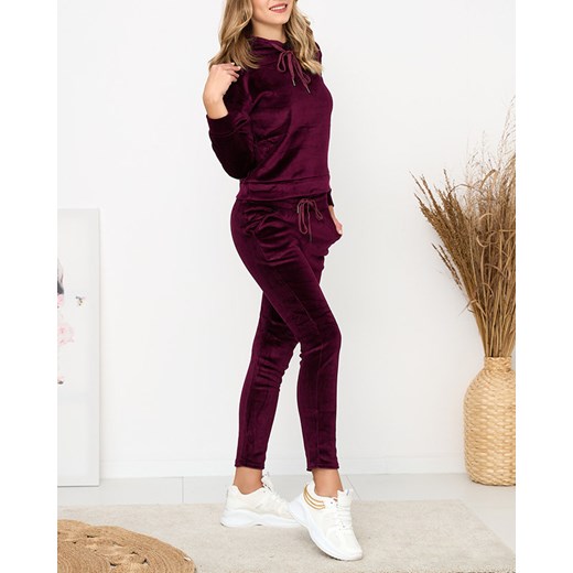 Bordowy damski welurowy komplet dresowy z ociepleniem- Odzież Royalfashion.pl L/XL - 41 royalfashion.pl