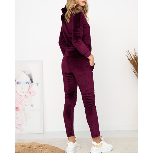 Bordowy damski welurowy komplet dresowy z ociepleniem- Odzież Royalfashion.pl L/XL - 41 royalfashion.pl