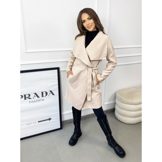 Płaszcz Beżowy Ecru Długi z Flauszu Madelinefashion OS madelinefashion.pl