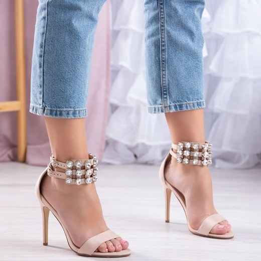 Beżowe sandały na szpilce z cyrkoniami Elvine - Obuwie Royalfashion.pl royalfashion.pl