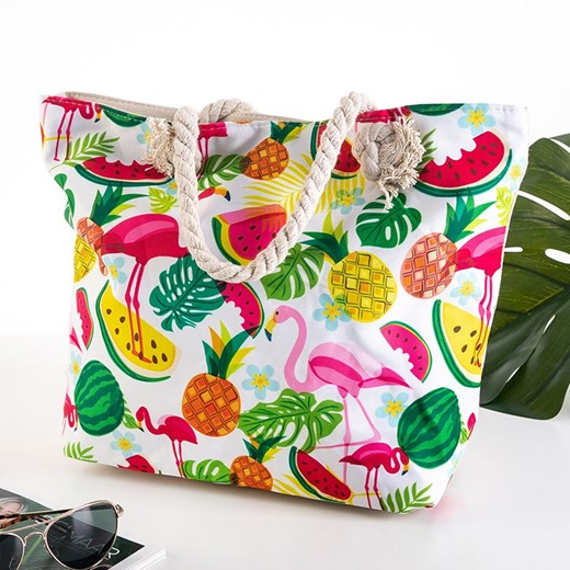 Wielokolorowa plażowa torba z flamingami - Akcesoria Royalfashion.pl Uniwersalny royalfashion.pl