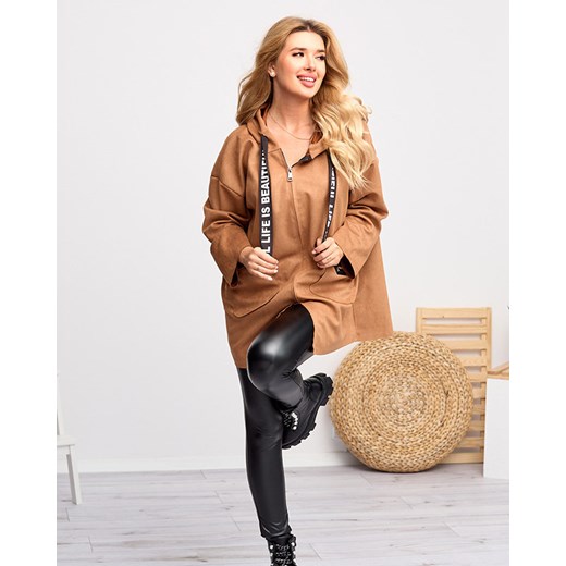 Brązowa damska eko-zamszowa kurtka - Odzież Royalfashion.pl Uniwersalny royalfashion.pl