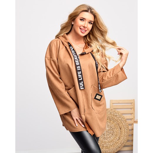 Brązowa damska eko-zamszowa kurtka - Odzież Royalfashion.pl Uniwersalny royalfashion.pl