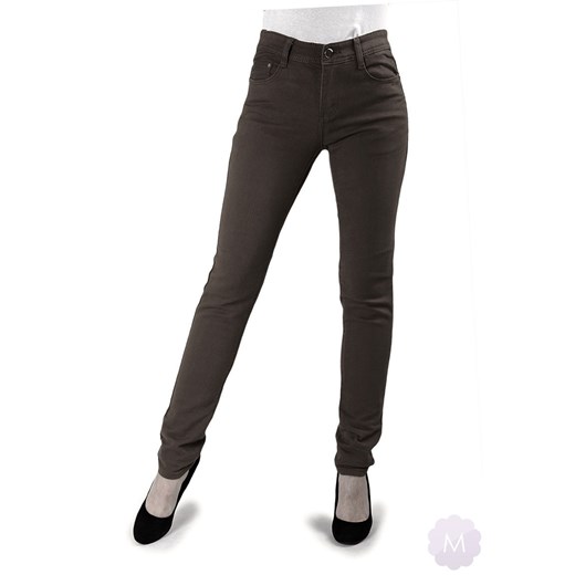 Spodnie jeansowe rurki kolor brązowy z wyższym stanem (M3681-5) mercerie-pl czarny jeans