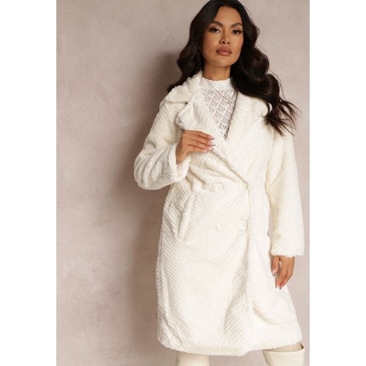 Biały Płaszcz Futerko Teddy Demeros Renee XL okazyjna cena Renee odzież