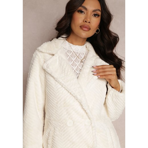 Biały Płaszcz Futerko Teddy Demeros Renee XL promocyjna cena Renee odzież