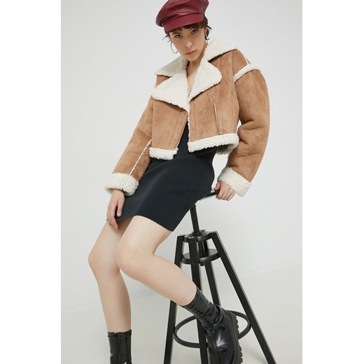Abercrombie &amp; Fitch kurtka damska kolor beżowy przejściowa ze sklepu ANSWEAR.com w kategorii Kożuchy - zdjęcie 145409048