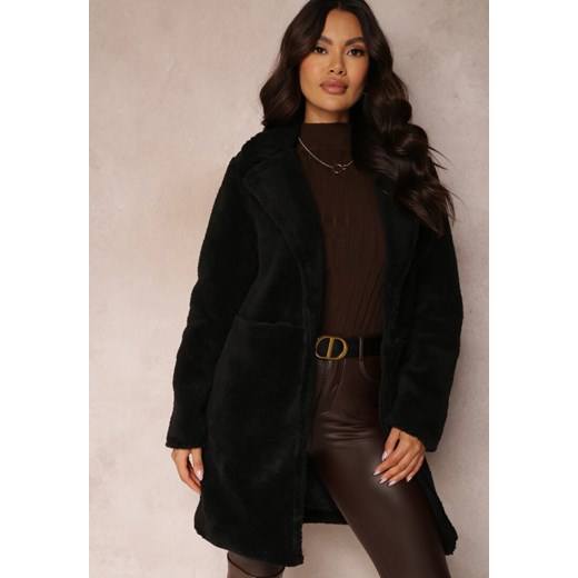 Czarny Płaszcz Futrzany Teddy Alophon Renee L Renee odzież promocyjna cena