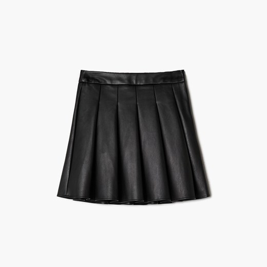Cropp - Plisowana spódnica z imitacji skóry - Czarny Cropp L Cropp