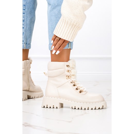 Workery damskie Casu beżowe casualowe sznurowane zimowe 