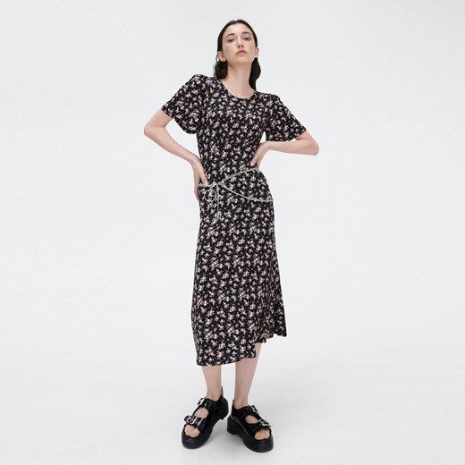Cropp - Sukienka midi w kwiaty - Czarny Cropp M okazyjna cena Cropp