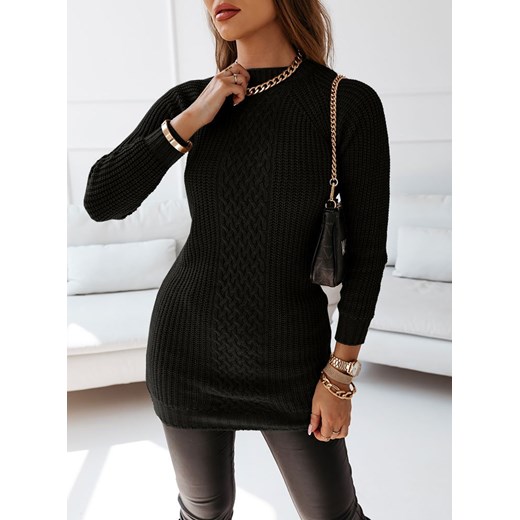Czarny sweter z ozdobnym warkoczowym splotem Ottalia - czarny ze sklepu pakuten.pl w kategorii Sukienki - zdjęcie 145471026