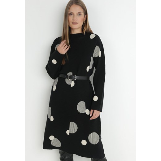 Czarna Sukienka Pudełkowa Sweterkowa Galmi ze sklepu Born2be Odzież w kategorii Sukienki - zdjęcie 145489277