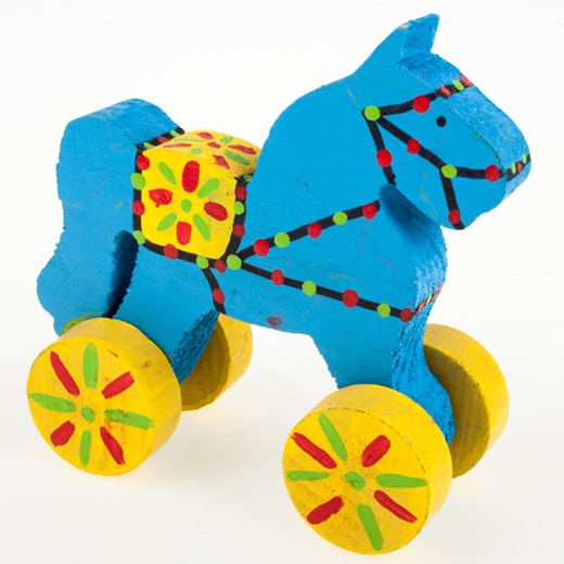 Tradycyjna zabawka ludowa - mały folk konik na kółkach - niebieski folkstar-pl turkusowy drewno