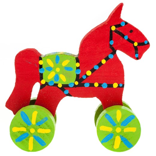 Tradycyjna zabawka ludowa - mały folk konik na kółkach - czerwony folkstar-pl pomaranczowy abstrakcyjne wzory